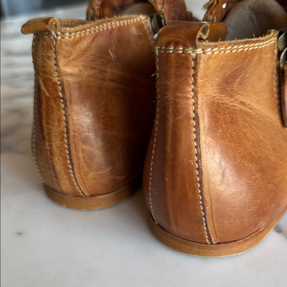 Sundance Woven Leather Peep Toe by Booties Cognac Back Zip Boho Women’s 38/7.5 - Picture 10 of 16